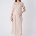 Maternity Nightgown and Robe Set – Postpartum Set, Striped Robe and Cotton Nightgown 26-2322