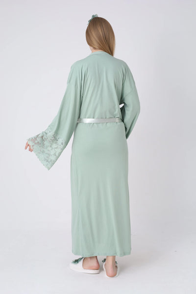 Maternity Nightgown and Robe Set – Postpartum Set, Cotton with Wide Lace Sleeves - 2325