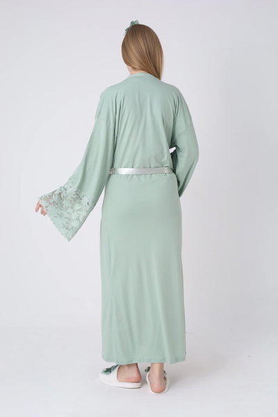 Maternity Nightgown and Robe Set – Postpartum Set, Cotton with Wide Lace Sleeves - 2325