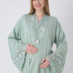 Maternity Nightgown and Robe Set – Postpartum Set, Cotton with Wide Lace Sleeves - 2325