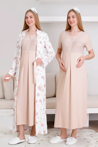 Melisa Nightgown and Dressing Gown Set / Maternity & Postpartum 2-Piece Nightgown Set / Short Sleeve Nightgown - 2294