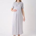 Lace Melange Textured Maternity and Postpartum Nightgown and Robe Set of 26 - 2328