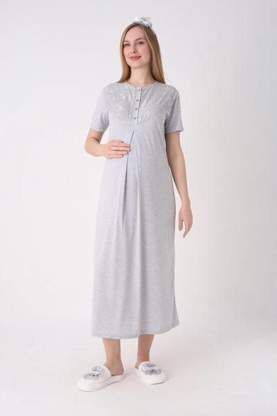 Lace Melange Textured Maternity and Postpartum Nightgown and Robe Set of 26 - 2328