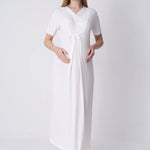 Maternity Nightgown and Robe Set – Postpartum Set, Cotton with Wide Lace Sleeves - 2325