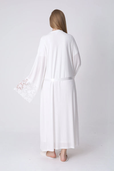 Maternity Nightgown and Robe Set – Postpartum Set, Cotton with Wide Lace Sleeves - 2325