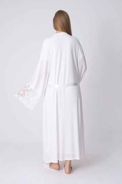 Maternity Nightgown and Robe Set – Postpartum Set, Cotton with Wide Lace Sleeves - 2325