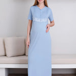 Maternity Nightgown Set Buttoned Front 2-Piece Nightgown and Dressing Gown Set Short Sleeve Nightgown & Long Sleeve Dressing Gown - 2293