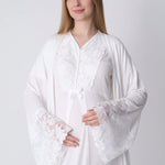 Maternity Nightgown and Robe Set – Postpartum Set, Cotton with Wide Lace Sleeves - 2325