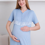 Maternity Nightgown Set Buttoned Front 2-Piece Nightgown and Dressing Gown Set Short Sleeve Nightgown & Long Sleeve Dressing Gown - 2293