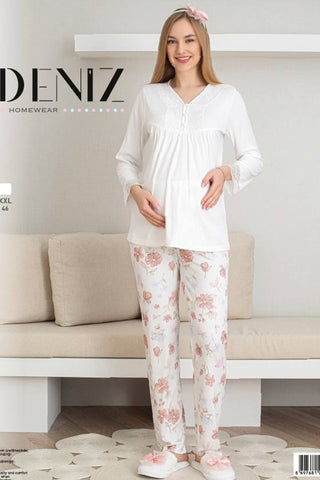 Melisa Pajama Set / 2-Piece Maternity & Pregnancy Set / Short Sleeve, Buttoned Front Pajamas  1173