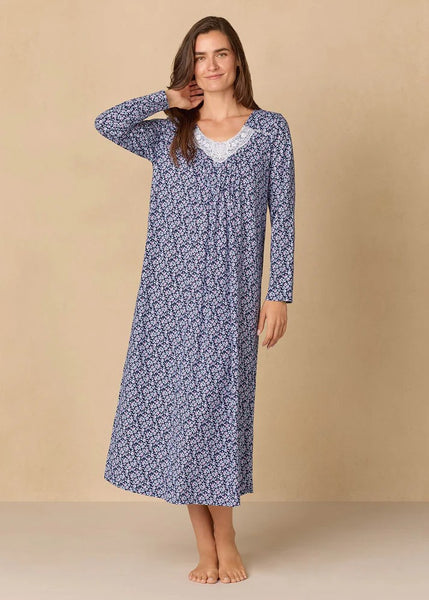 Navy Reverie Ditsy Ballet Cotton Knit Nightgown 02680-401