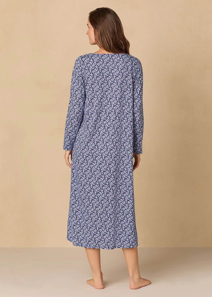 Navy Reverie Ditsy Ballet Cotton Knit Nightgown 02680-401