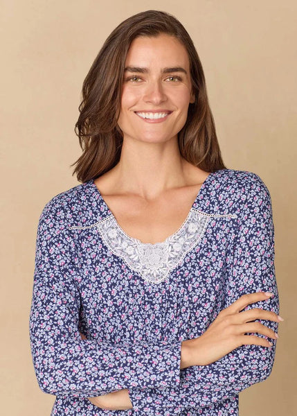 Navy Reverie Ditsy Ballet Cotton Knit Nightgown 02680-401