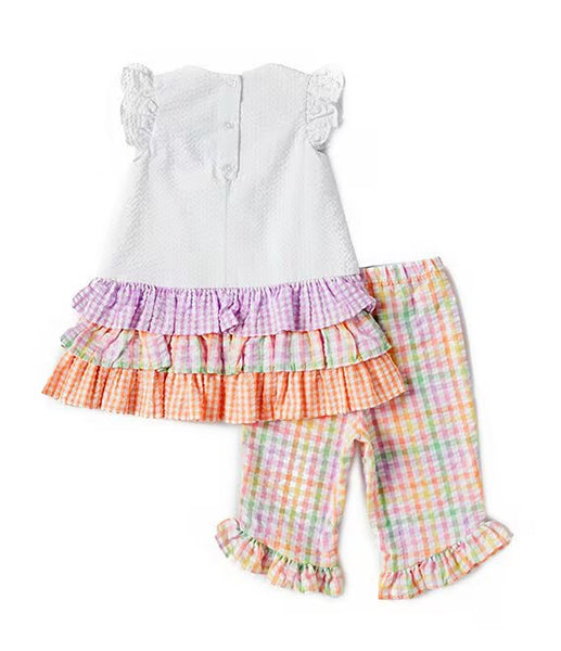 Little Girls 3M-24M Flutter Sleeve Tiered Bunny Tail Top With Ruffle Leggings R5-12143