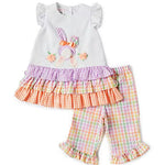 Little Girls 2T-6X Flutter Sleeve Tiered Bunny Tail Top With Ruffle Leggings 12143