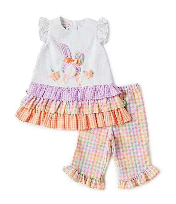بنات صغيرات 3M-24M بلوزة بأكمام مكشكشة وذيل أرنب وطبقات مع ليغينغز مكشكش R5-12143