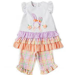 Little Girls 2T-6X Flutter Sleeve Tiered Bunny Tail Top With Ruffle Leggings 12143