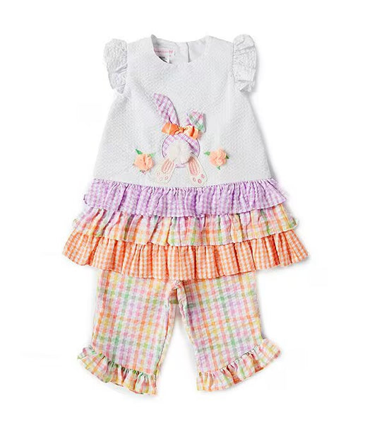 Little Girls 3M-24M Flutter Sleeve Tiered Bunny Tail Top With Ruffle Leggings R5-12143