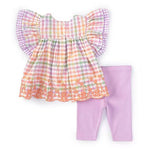 Baby Girls 2T-6X Multi Flutter Double Ruffle Sleeved Top and Capri Legging Set 12144