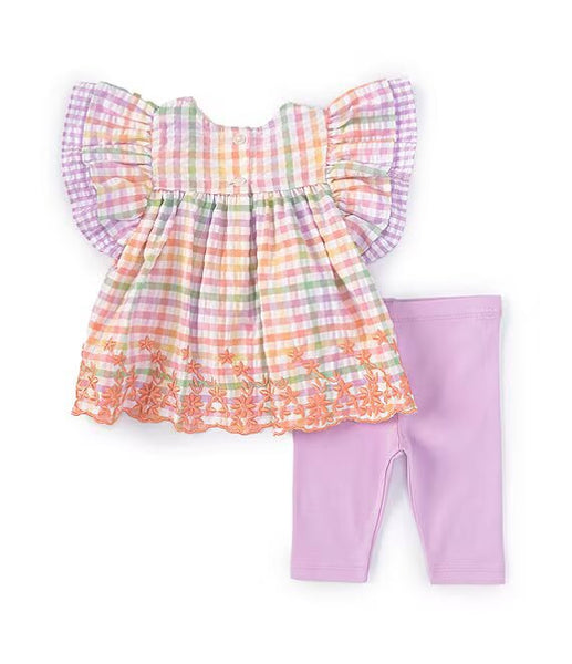 Baby Girls 2T-6X Multi Flutter Double Ruffle Sleeved Top and Capri Legging Set 12144