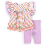 Baby Girls 2T-6X Multi Flutter Double Ruffle Sleeved Top and Capri Legging Set 12144