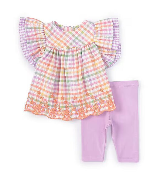 Baby Girls 2T-6X Multi Flutter Double Ruffle Sleeved Top and Capri Legging Set 12144