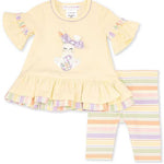 Baby Girls 2T-6X Short Bell Sleeve Knit Bunny Top & Capri Pants Set 12180
