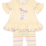 Baby Girls 2T-6X Short Bell Sleeve Knit Bunny Top & Capri Pants Set 12180