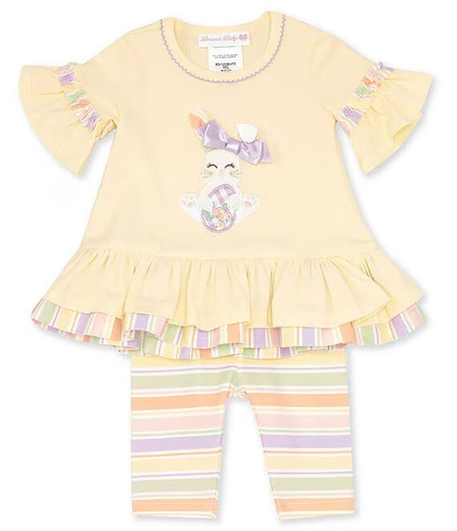 Baby Girls 2T-6X Short Bell Sleeve Knit Bunny Top & Capri Pants Set 12180