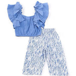 Little Girls 4-16 Flutter Sleeve Textured Woven Top & Printed Textured Woven Pant Set 12393