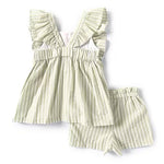 Little Girls 2T-4T Flutter Sleeve Striped/Embroidered Seersucker Tunic Top & Matching Shorts Set 12622