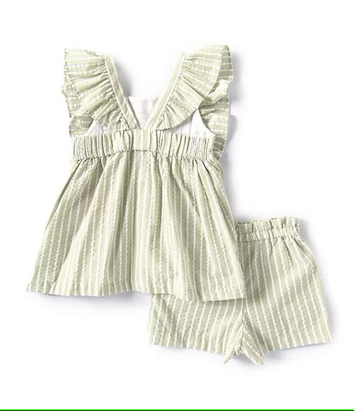 Little Girls 2T-4T Flutter Sleeve Striped/Embroidered Seersucker Tunic Top & Matching Shorts Set 12622