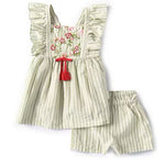 Little Girls 2T-4T Flutter Sleeve Striped/Embroidered Seersucker Tunic Top & Matching Shorts Set 12622
