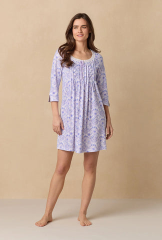 Purple Paisley 3/4 Sleeve Cotton Short Nightgown 22678-520