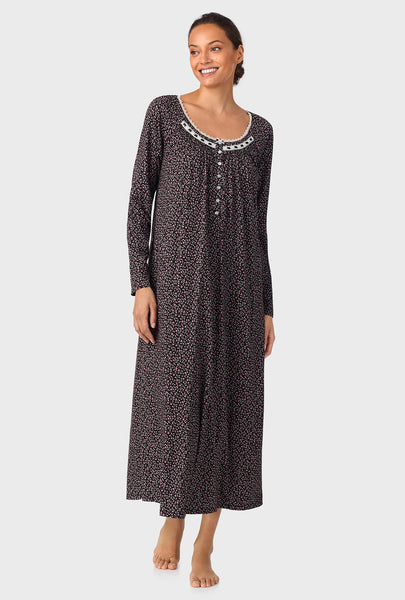 Midnight Floral Long Sleeve Ballet Cotton Knit Nightgown 80036-075