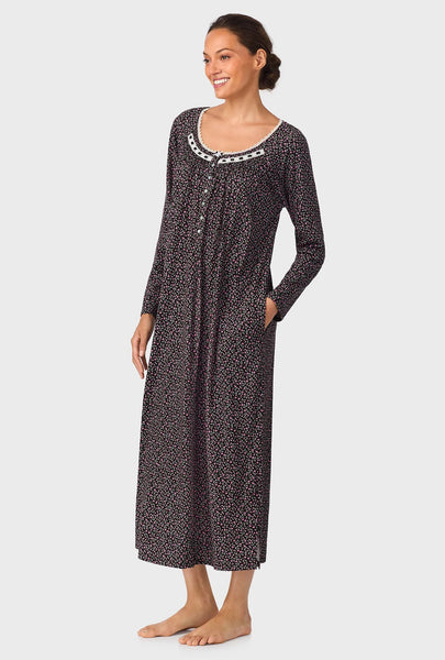 Midnight Floral Long Sleeve Ballet Cotton Knit Nightgown 80036-075