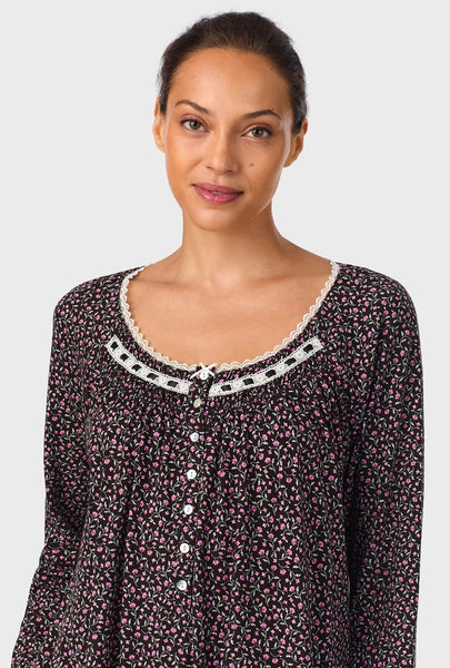 Midnight Floral Long Sleeve Ballet Cotton Knit Nightgown 80036-075