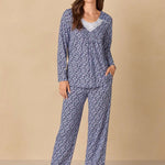 Navy Reverie Ditsy Cotton Knit Long Pajama 92680-401