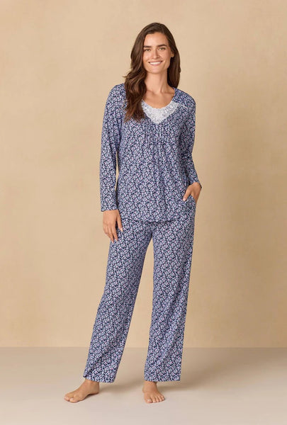 Navy Reverie Ditsy Cotton Knit Long Pajama 92680-401