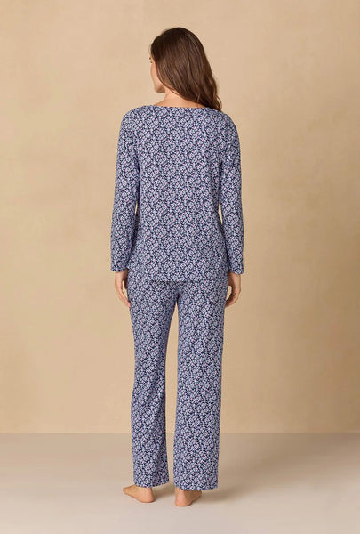 Navy Reverie Ditsy Cotton Knit Long Pajama 92680-401