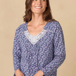Navy Reverie Ditsy Cotton Knit Long Pajama 92680-401