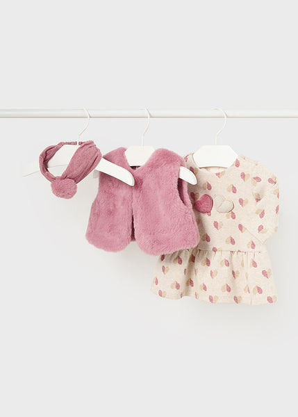 Newborn Girl 3 Piece Set with Faux Fur Vest Ref. 14-2807-028