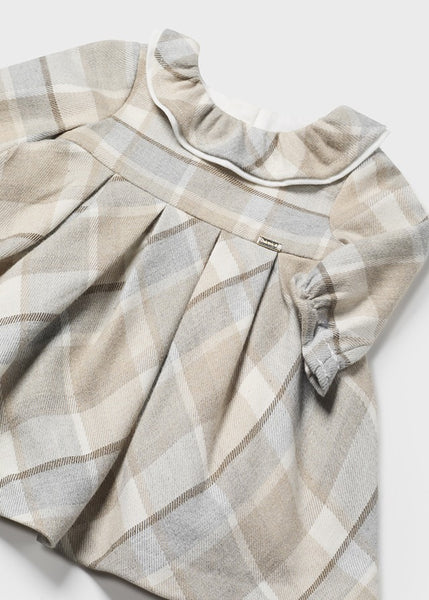 Newborn Girl Tartan Ruffle Neck Dress Ref. 14-2808-033