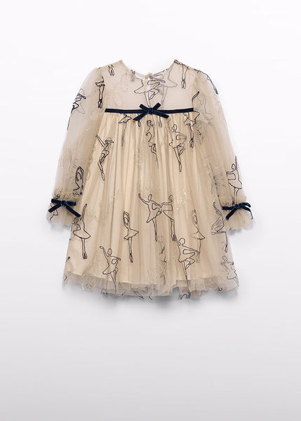 Girls tulle dress with flocked ballerinas Ref. 14-5539-008