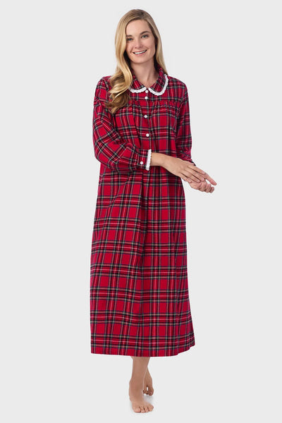 NWT Lanz of Salzburg RED TARTAN Plaid COTTON FLANNEL Peter Pan Nightgown 5616839-644