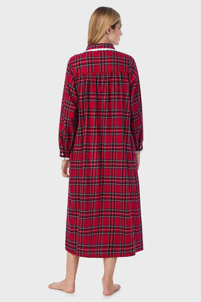 NWT Lanz of Salzburg RED TARTAN Plaid COTTON FLANNEL Peter Pan Nightgown 5616839-644