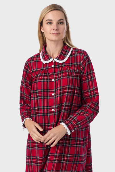NWT Lanz of Salzburg RED TARTAN Plaid COTTON FLANNEL Peter Pan Nightgown 5616839-644