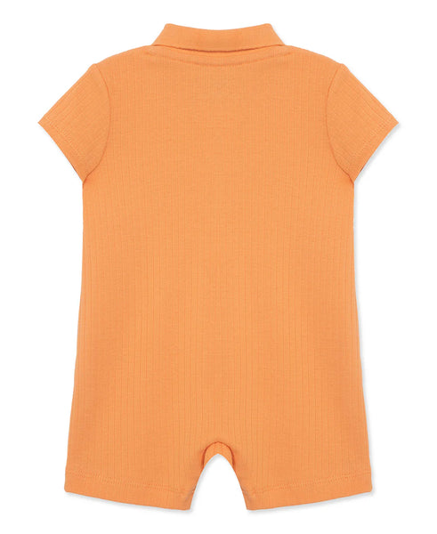 Orange Ribbed Knit Polo Romper 14245