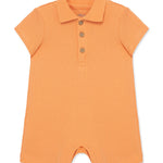 Orange Ribbed Knit Polo Romper 14245