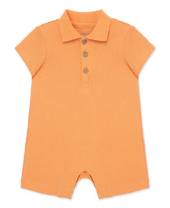 Orange Ribbed Knit Polo Romper 14245